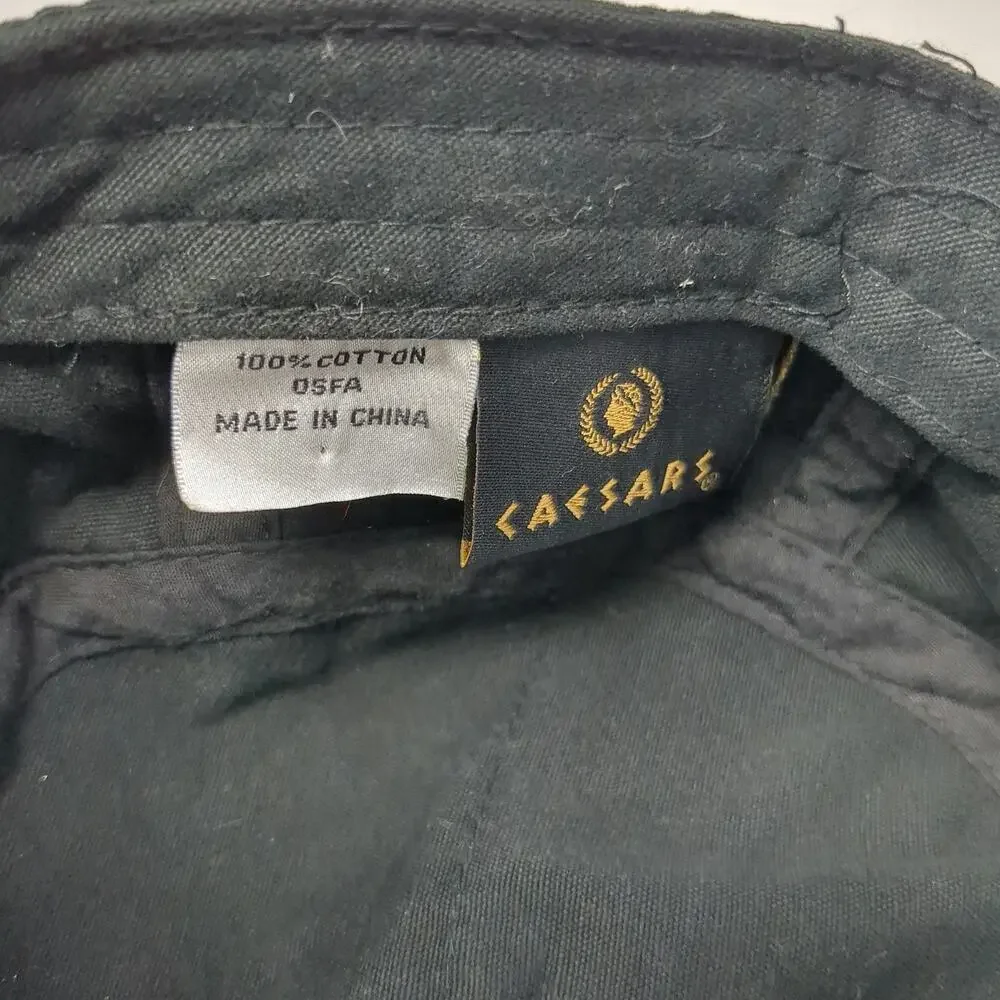 Caesars Black Army Cap One Size Side Zipper Embroidered Strapback Cotton Hat